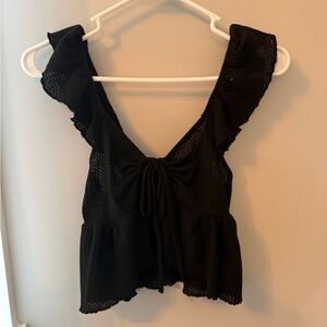 SHEIN Black Lace Ruffle Blouse